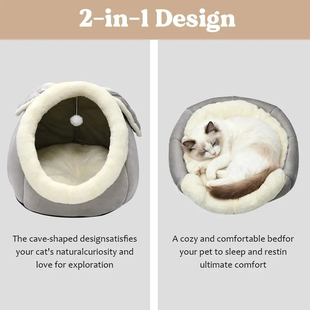 Rabbit Shaped Cat Cave Bed With Hanging Toy Indoor Cats