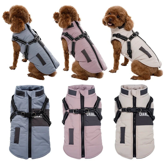 Dog Windbreaker With Dual D Leash Vest Jacket And Hoodie