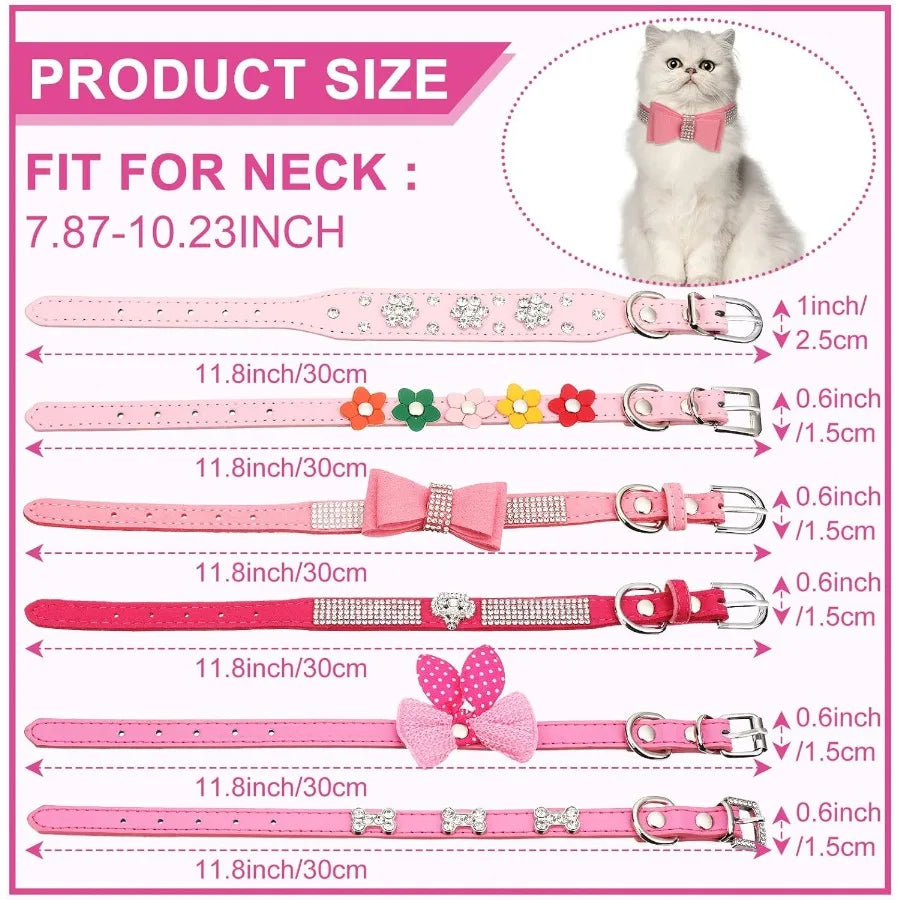 High Concerned Puppy Collars Rhinestone Bowtie Crown Flower Bling Set