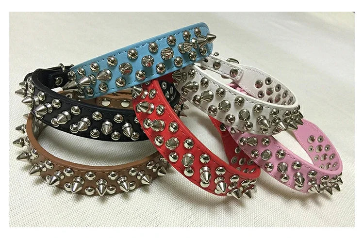 NONECN Adjustable Leather Dog Collar With Rivet Spikes