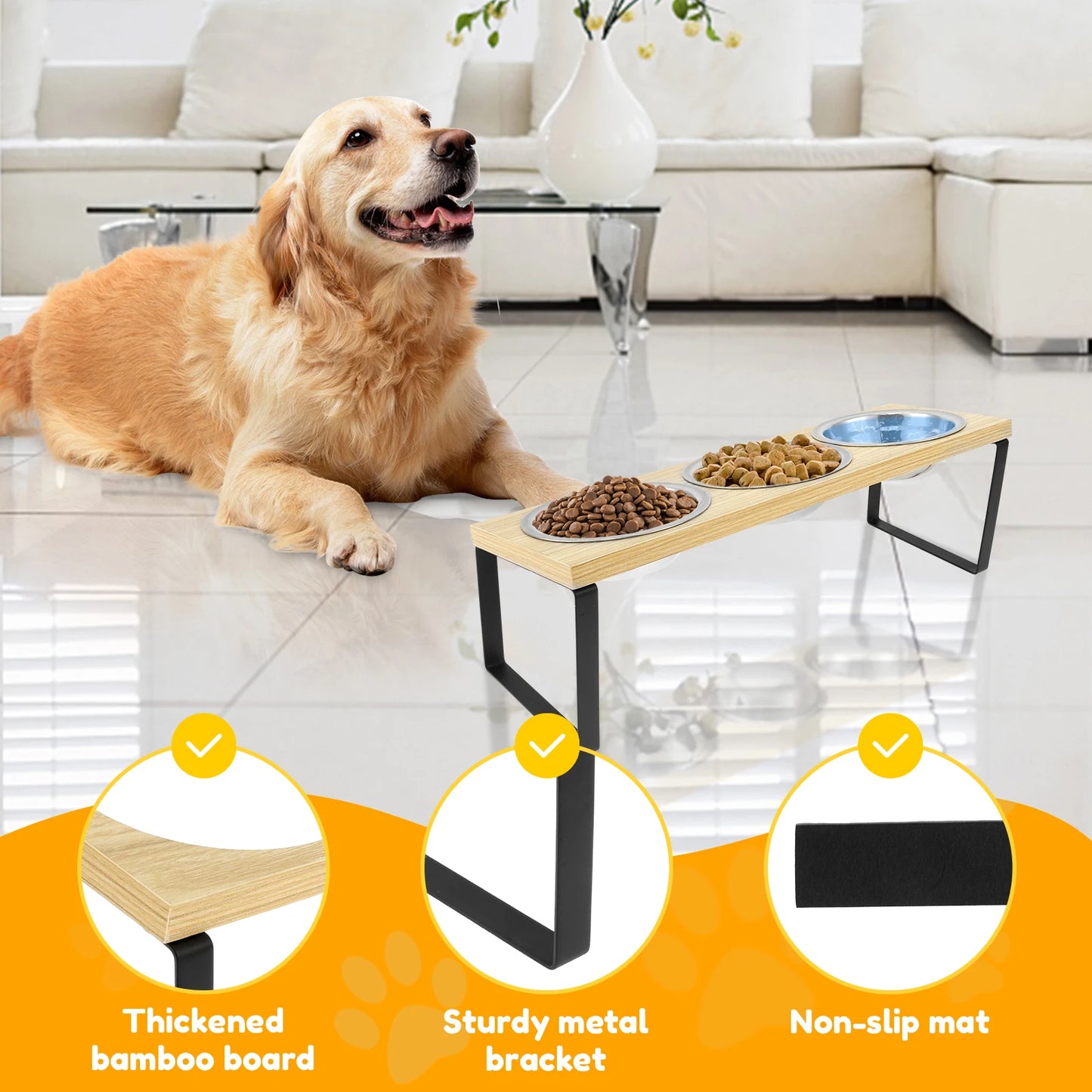 Choice Elevated Cat Bowl Stand Tilted Wood With Bowls