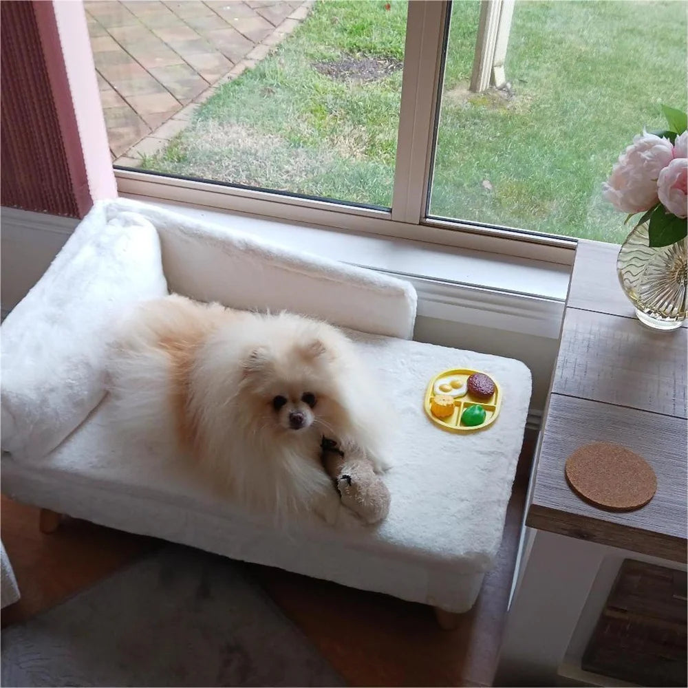 BORWARTCN Luxury Elevated Dog Sofa Bed With Backrest Wooden Legs