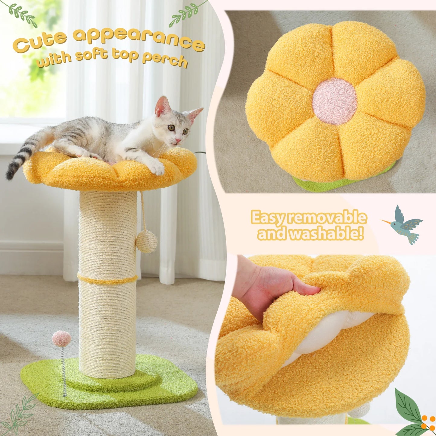 PEQULTICN Flower Cat Scratching Post Small Cat Tree Tower