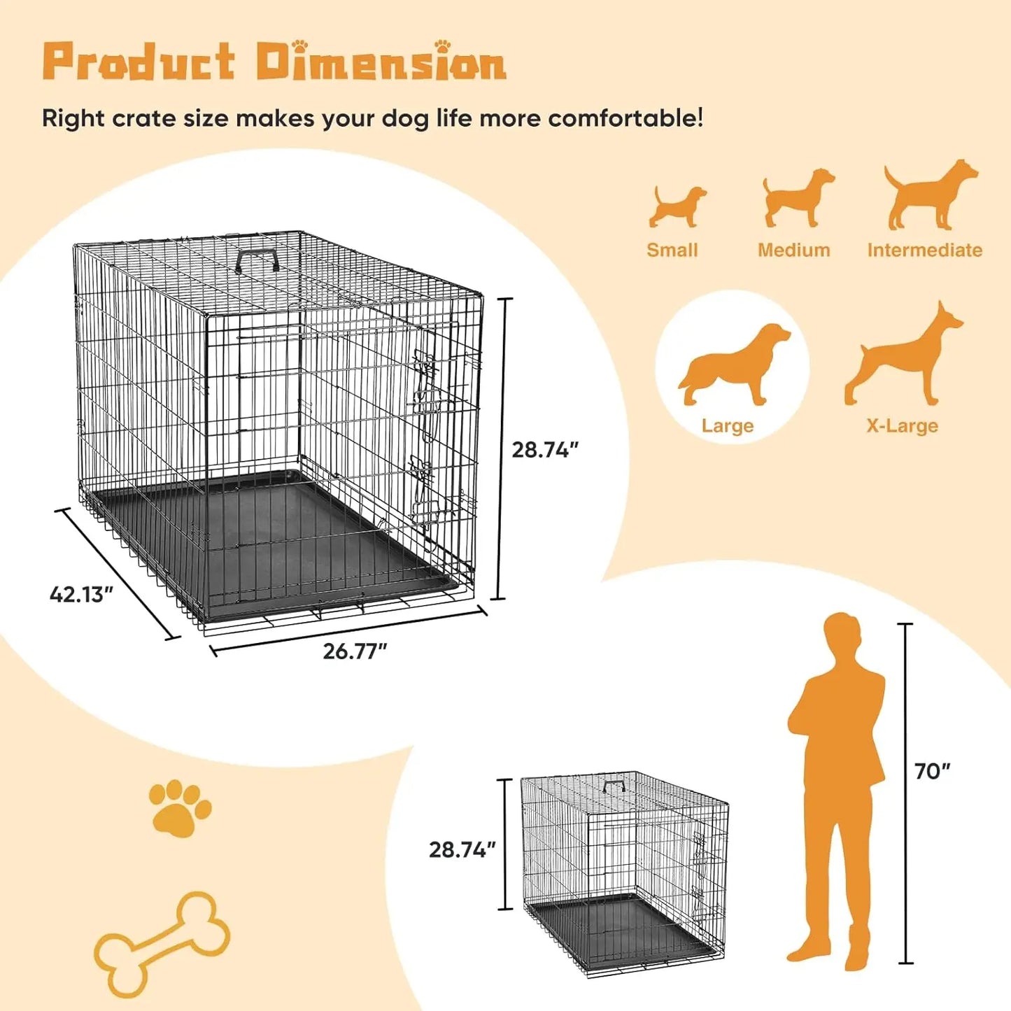 Leakproof Folding Metal Wire Dog Cage For Indoor Outdoor Travel