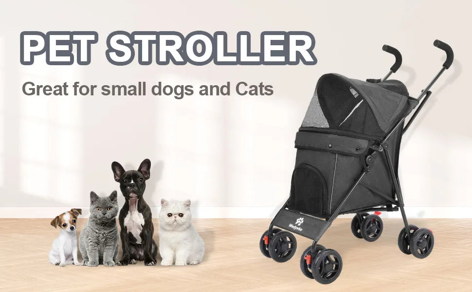 Wedyvko Pet Dog Stroller Four Wheel With Brakes And Storage