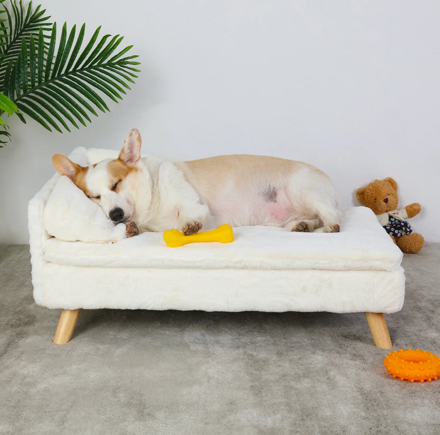 BINGOPAWCN Elevated Pet Bed With Waterproof Cozy Pad And Wood Legs