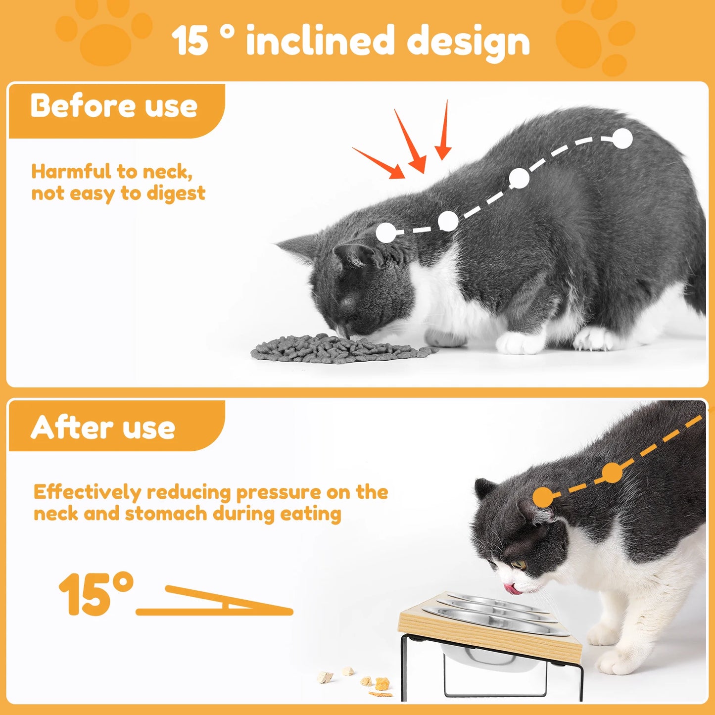 Choice Elevated Cat Bowl Stand Tilted Wood With Bowls