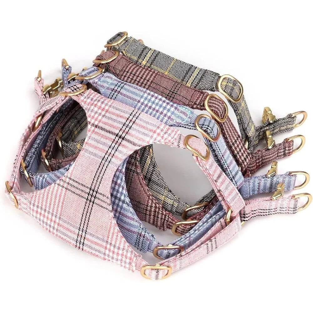 Fujian Dog Harness Leash Set Plaid Design For Walks