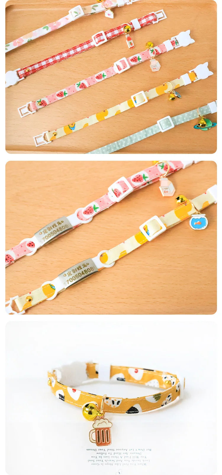 Feature Adjustable Cat Collar With Bell Engraved ID Tag