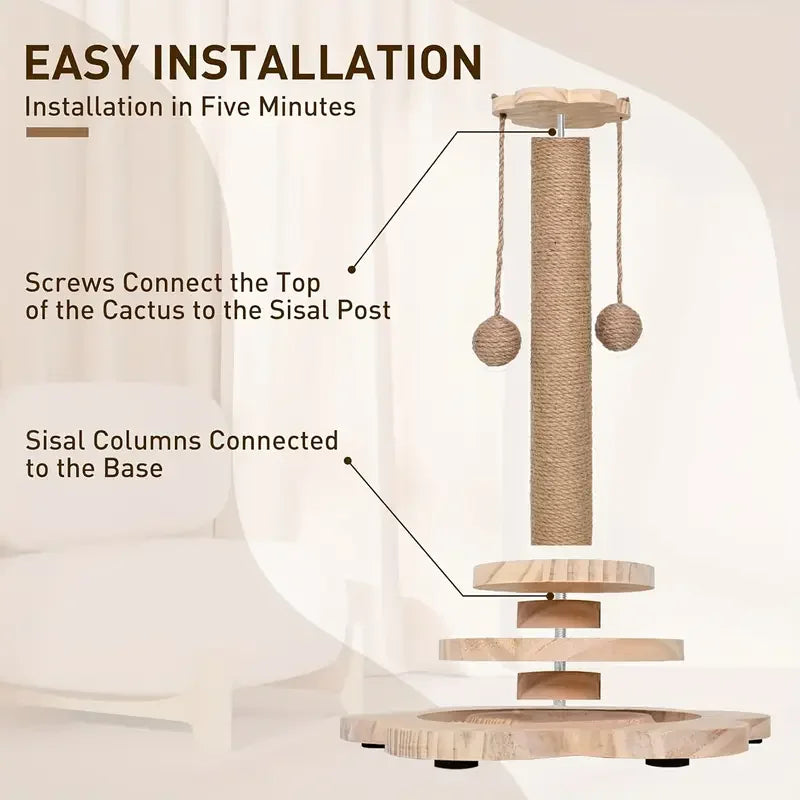 Cat Scratch Board Rotating Platform Wooden Fiber Chew Toy Stand