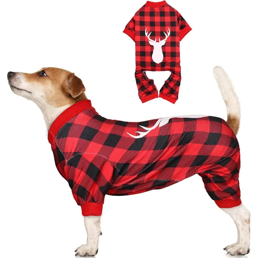 Guangdong Reindeer Print Dog Christmas Pajamas Buffalo Plaid