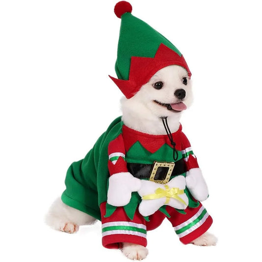 High Concerned Chemical Dog Cat Christmas Elf Costume With Hat