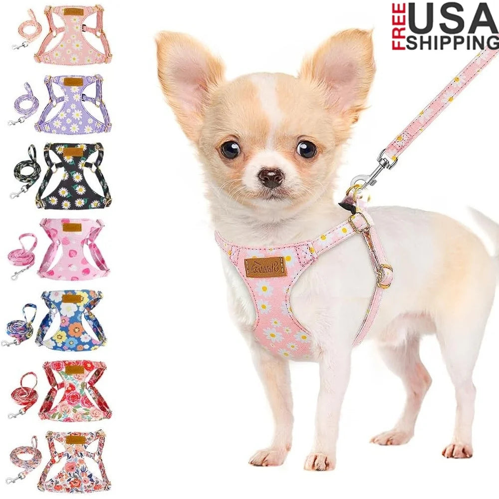 Fujian No Pull Dog Harness Adjustable Floral Pattern