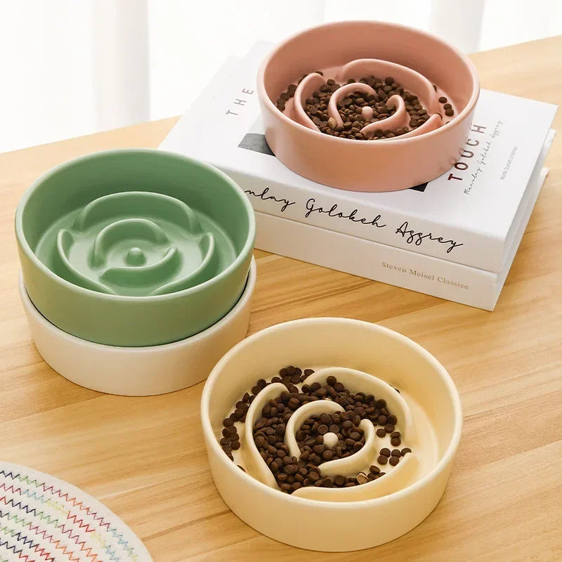 Ceramic Pet Slow Feeder Bowl For Cats And Small Dogs