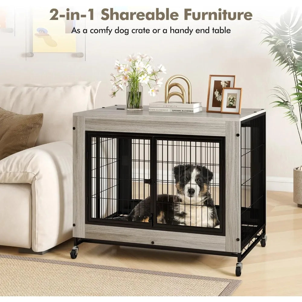 Giantex Modern Dog Crate With Three Doors And Removable Tray