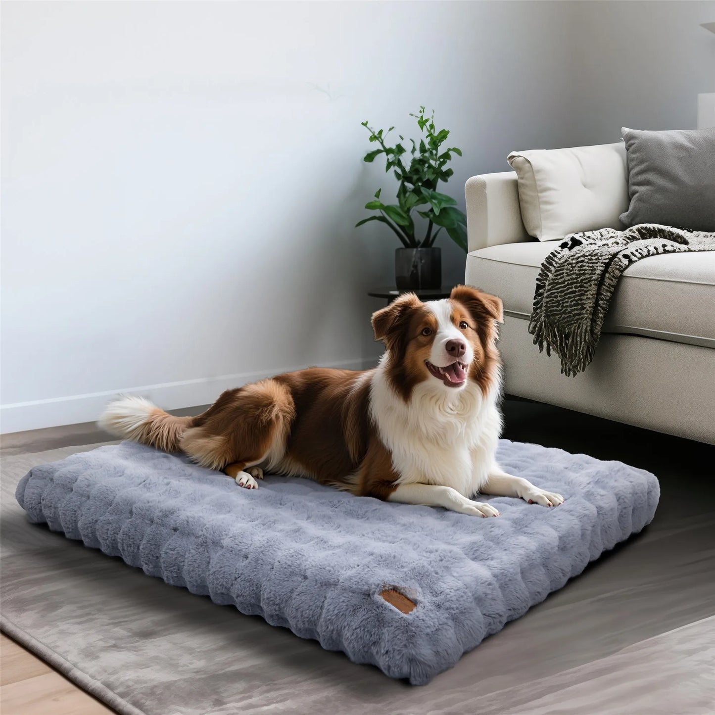Bingopaw Fluffy Plush Dog Crate Bed with Anti-Anxiety Design