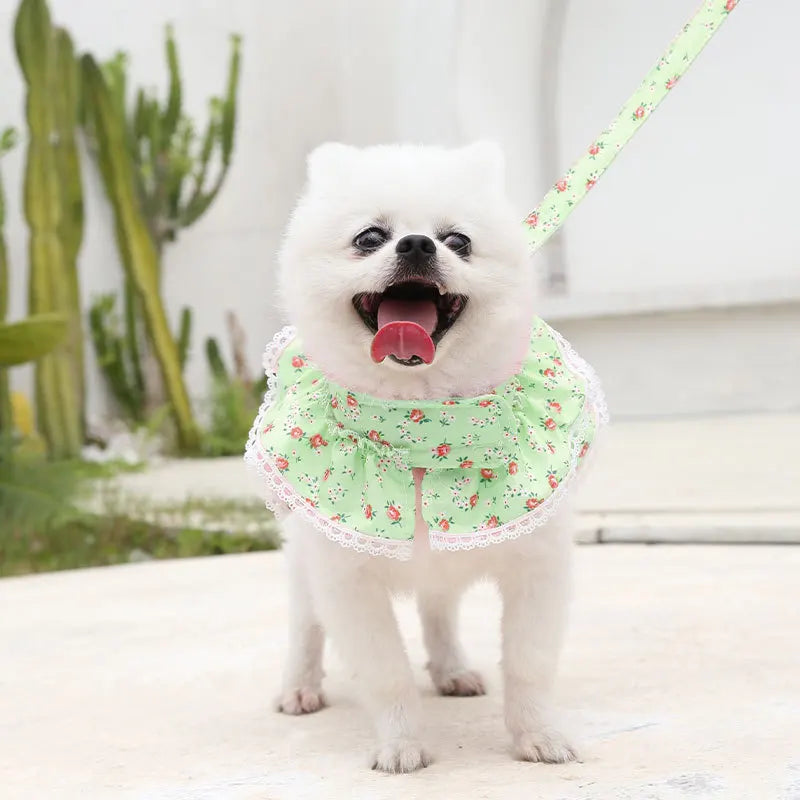 Dog Cat Harness Leash Set Adjustable Floral Printed Lace Vest
