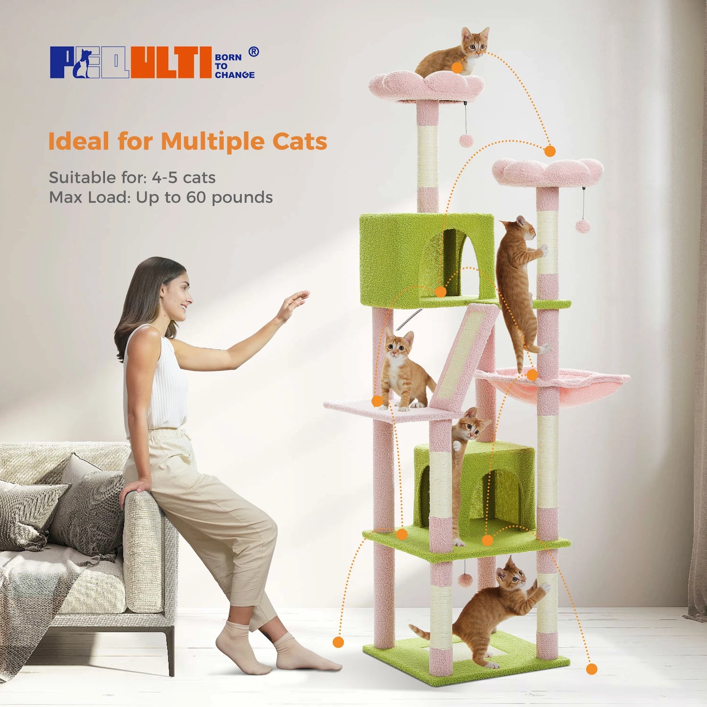 PAWZ Road Deluxe Cat Tree With Plush Condo Scratching Posts