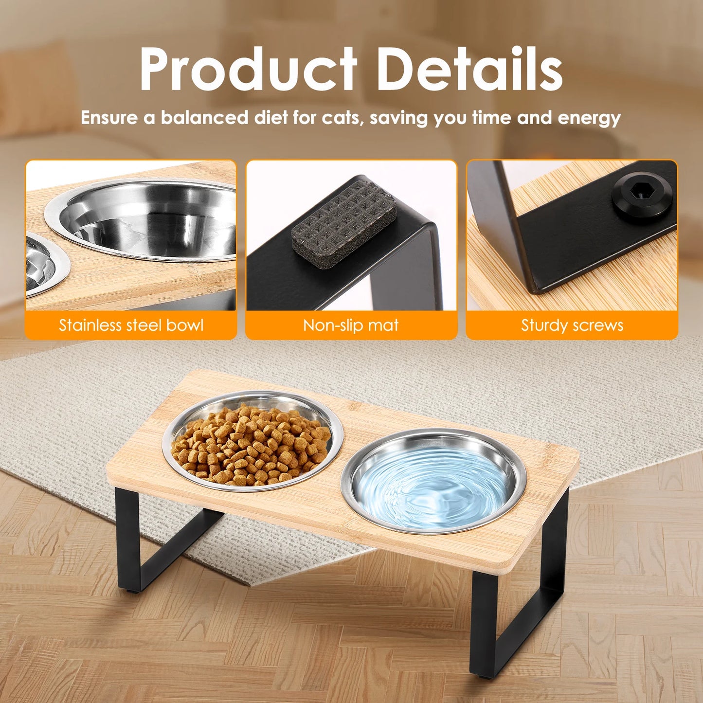 Choice Elevated Cat Bowl Stand Tilted Wood With Bowls