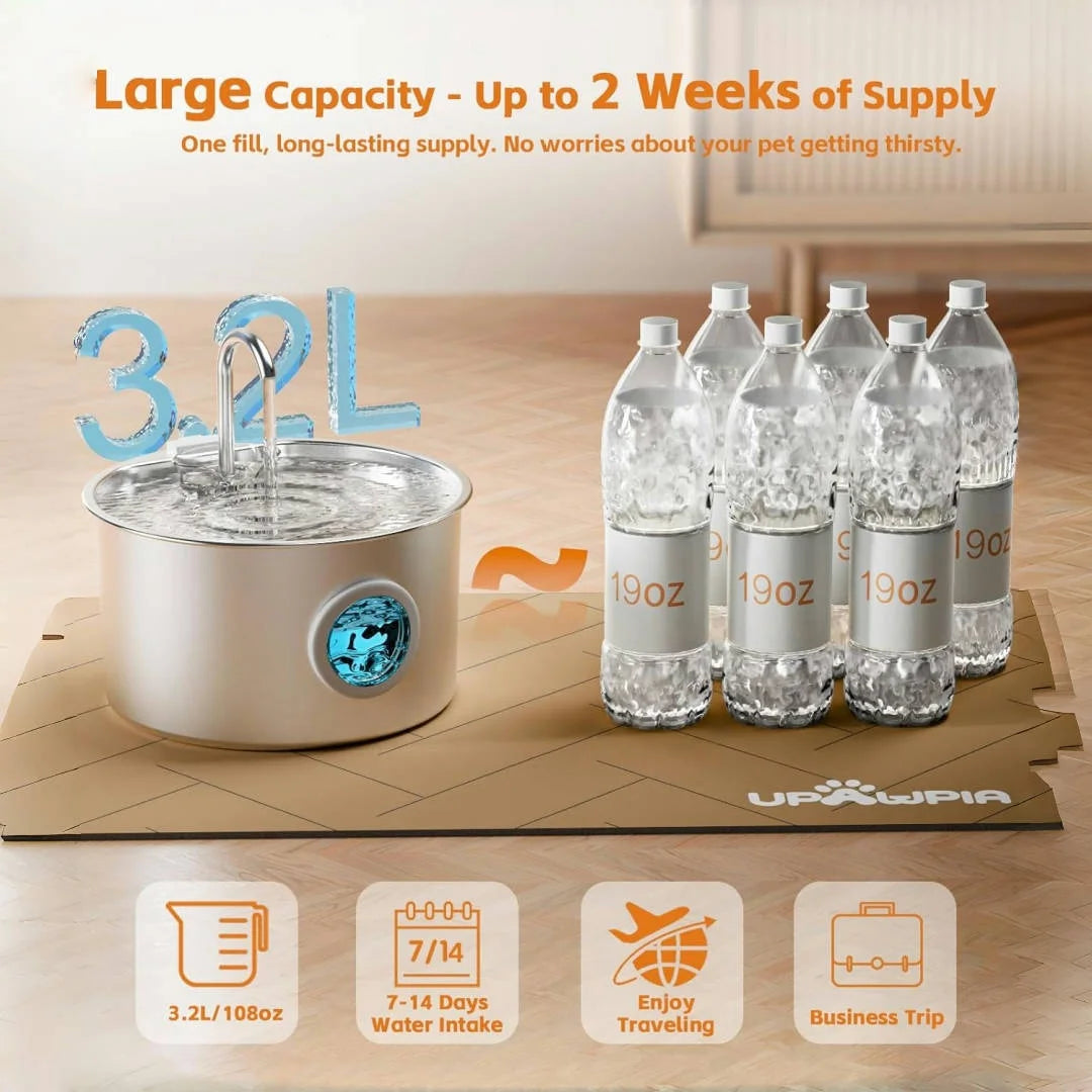 OPETH Stainless Steel Cat Water Fountain Auto Dispenser With Replaceable Filters