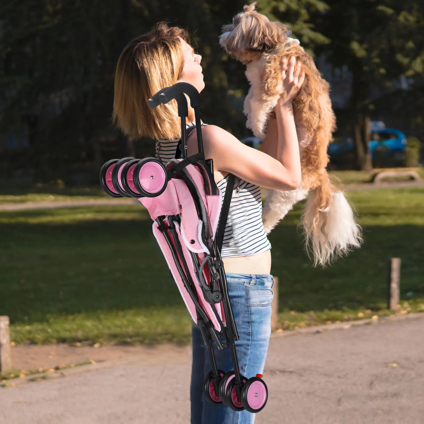 Wedyvko Dog Stroller 4-Wheel With Brakes And Storage For Pets