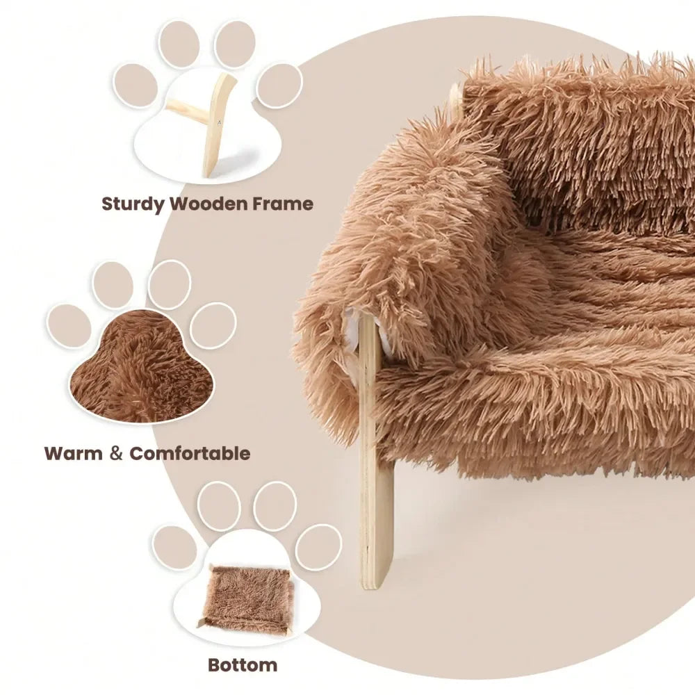 Dog Bed And Cat Sofa With Wood Frame, Soft Comfort