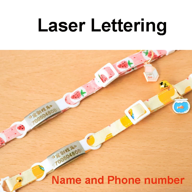 Feature Adjustable Cat Collar With Bell Engraved ID Tag