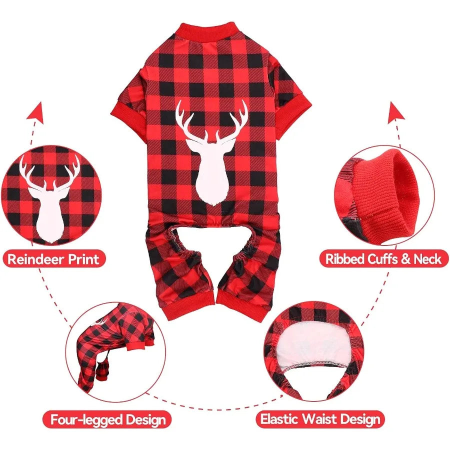 Guangdong Reindeer Print Dog Christmas Pajamas Buffalo Plaid