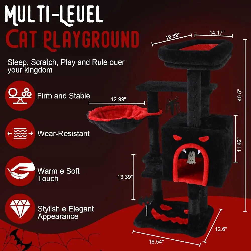 Gothic Cat Tree With Coffin Bed Scratching Post Hammock Toys