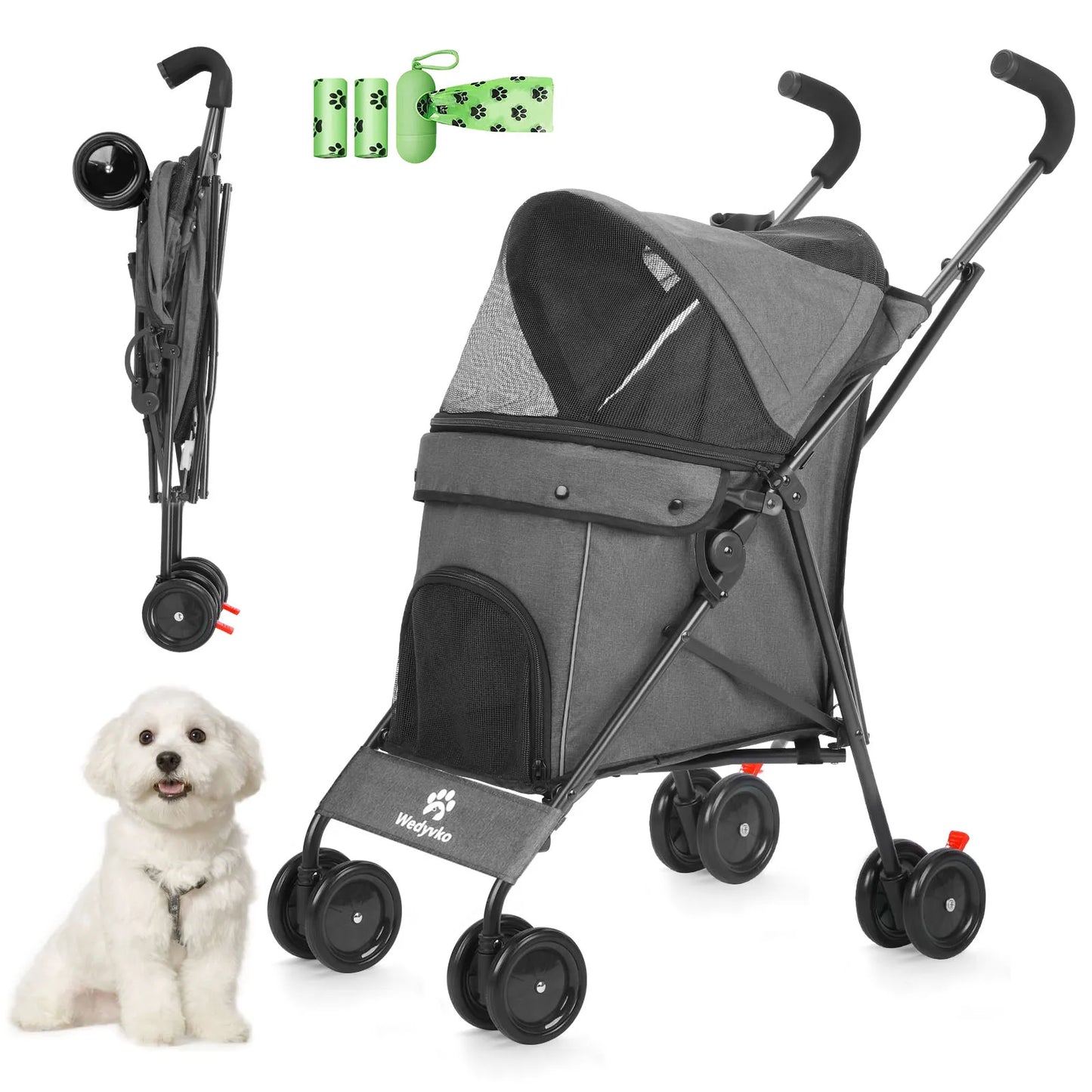 Wedyvko Dog Stroller 4-Wheel With Brakes And Storage For Pets