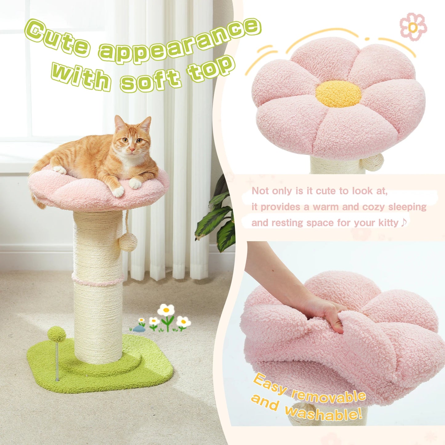 PEQULTICN Flower Cat Scratching Post Small Cat Tree Tower