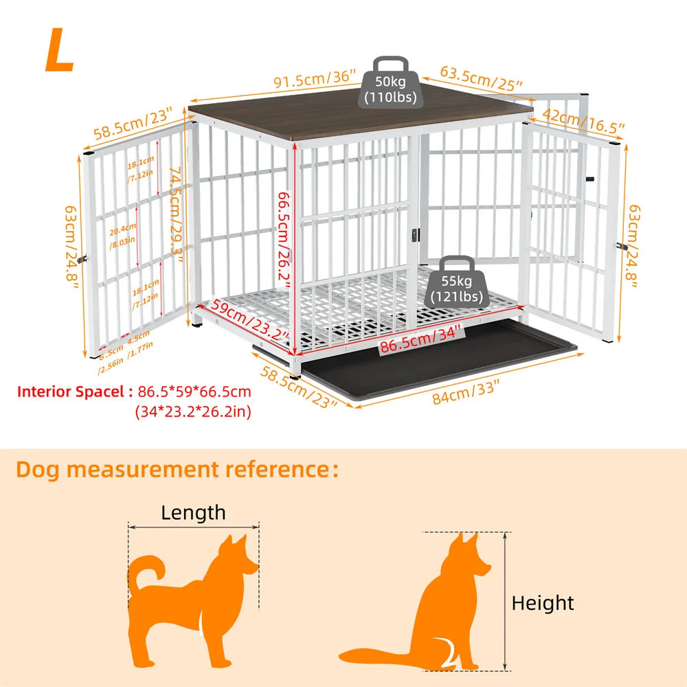 BORWARTH Wooden Dog Crate End Table Kennel Lattice Doors