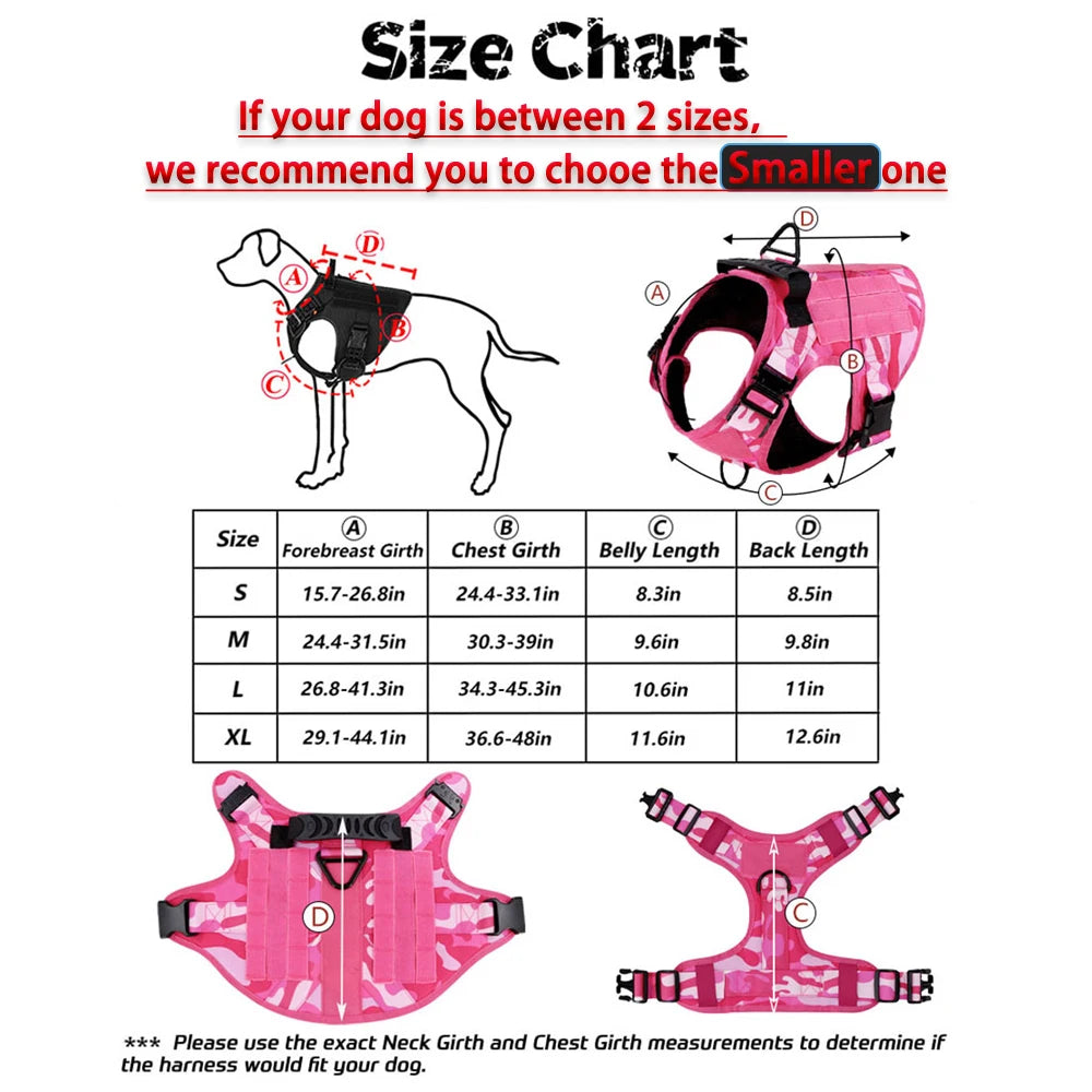 PETRAVELCN Camouflage Dog Harness for Large Medium Dogs Buckle Leash