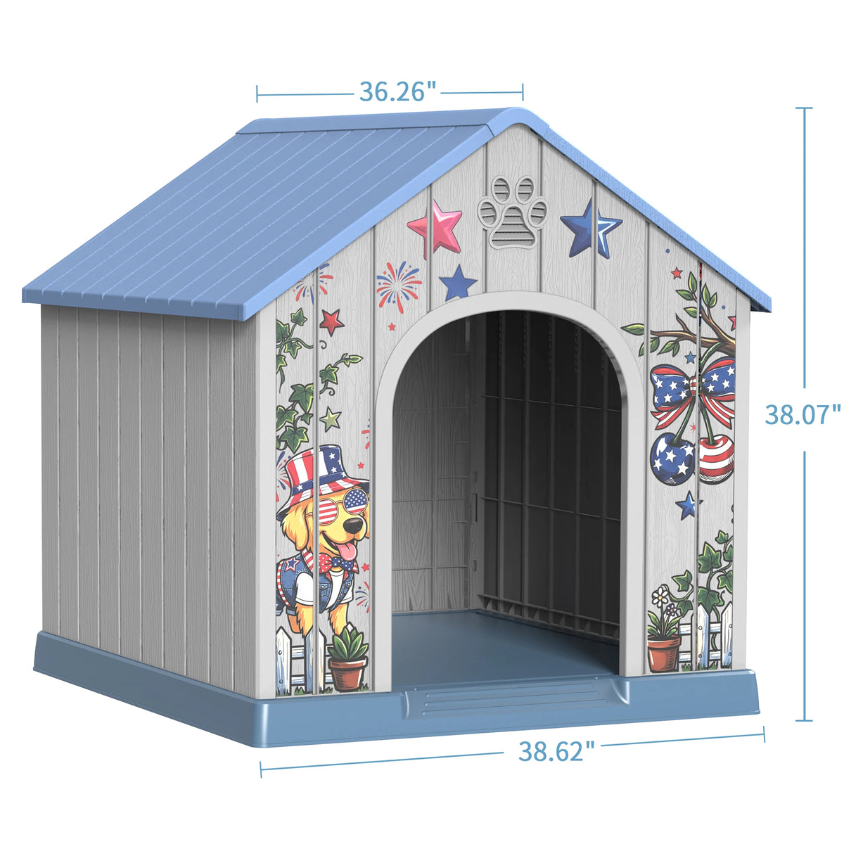 Outdoor Weatherproof Plastic Dog House with Printed Door