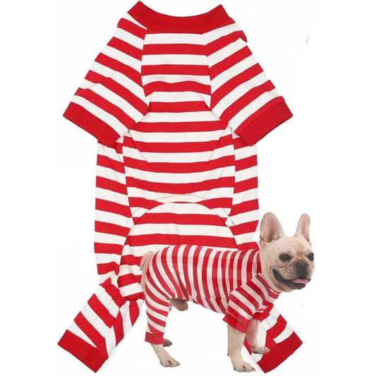 Dog Pajamas Cotton Thermal Jumpsuit Striped Onesie