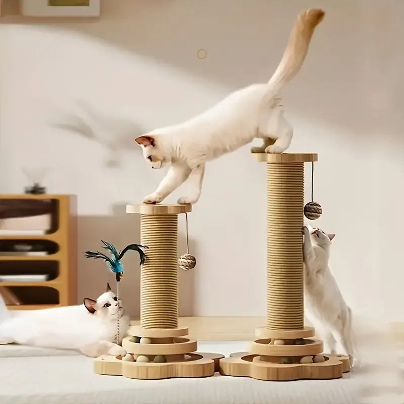 Cat Scratch Board Rotating Platform Wooden Fiber Chew Toy Stand