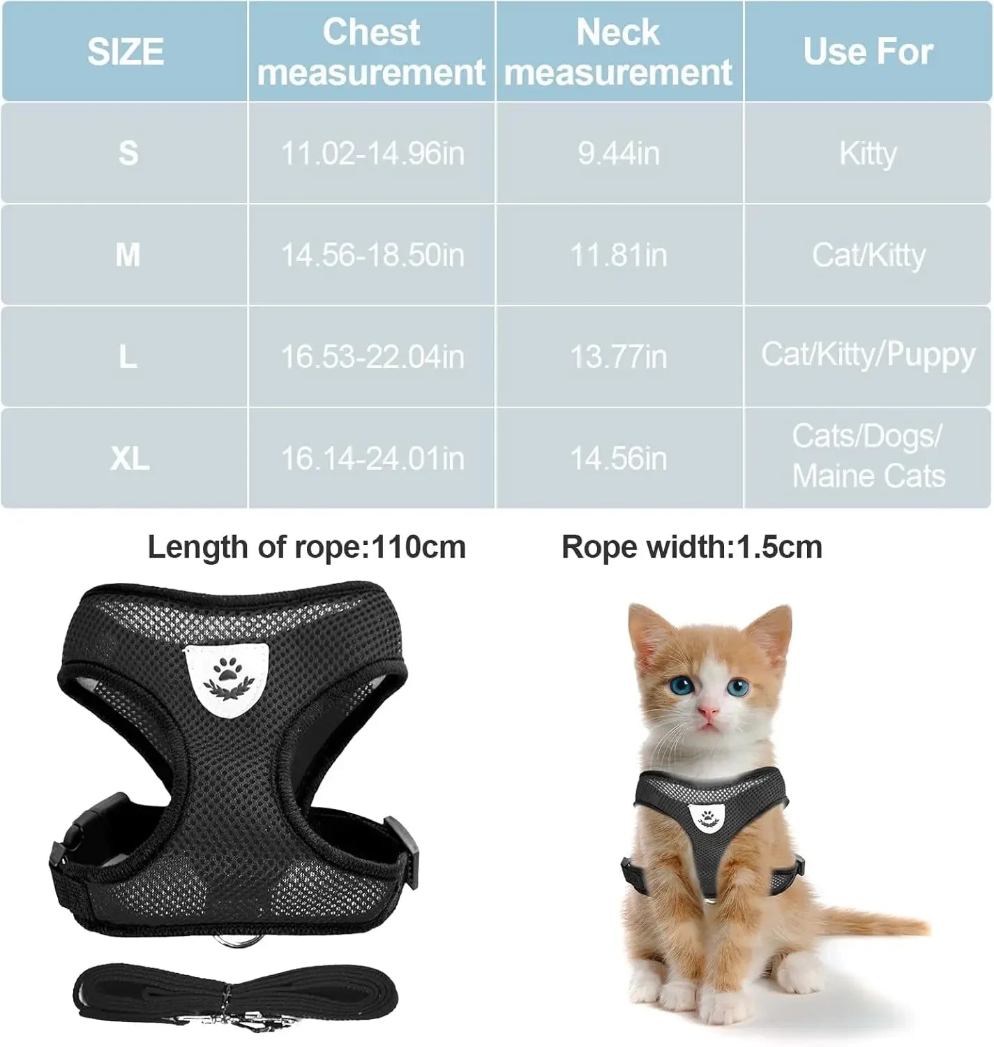 Cat Harness Vest With Adjustable Mesh Leash For Small Pets