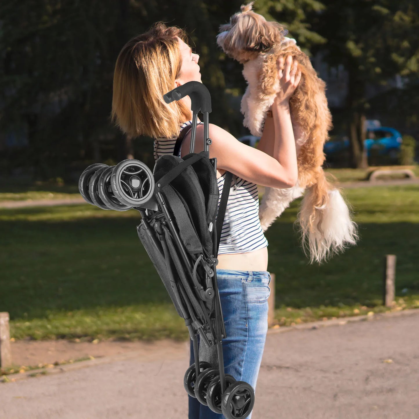 Wedyvko Pet Dog Stroller Four Wheel With Brakes And Storage