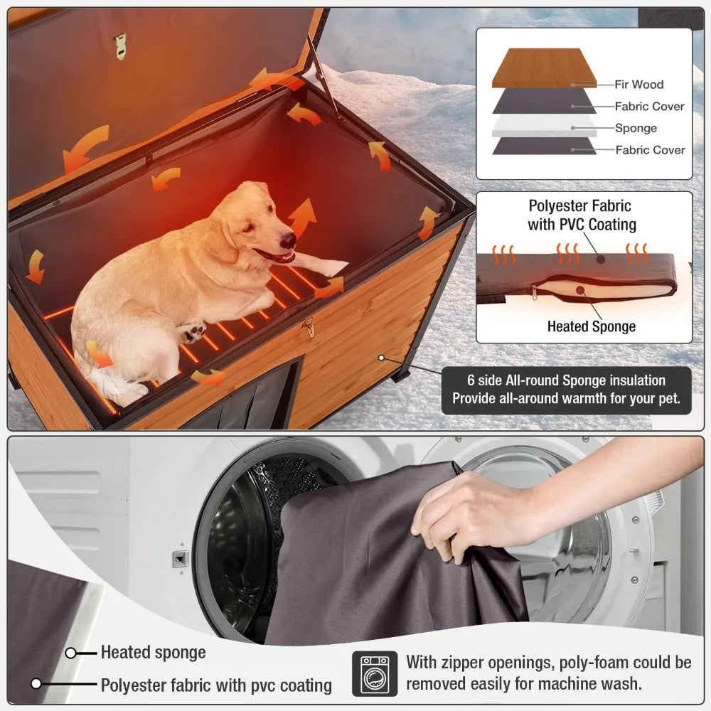 Heated Outdoor Dog House With Insulated Kennel And Iron Frame
