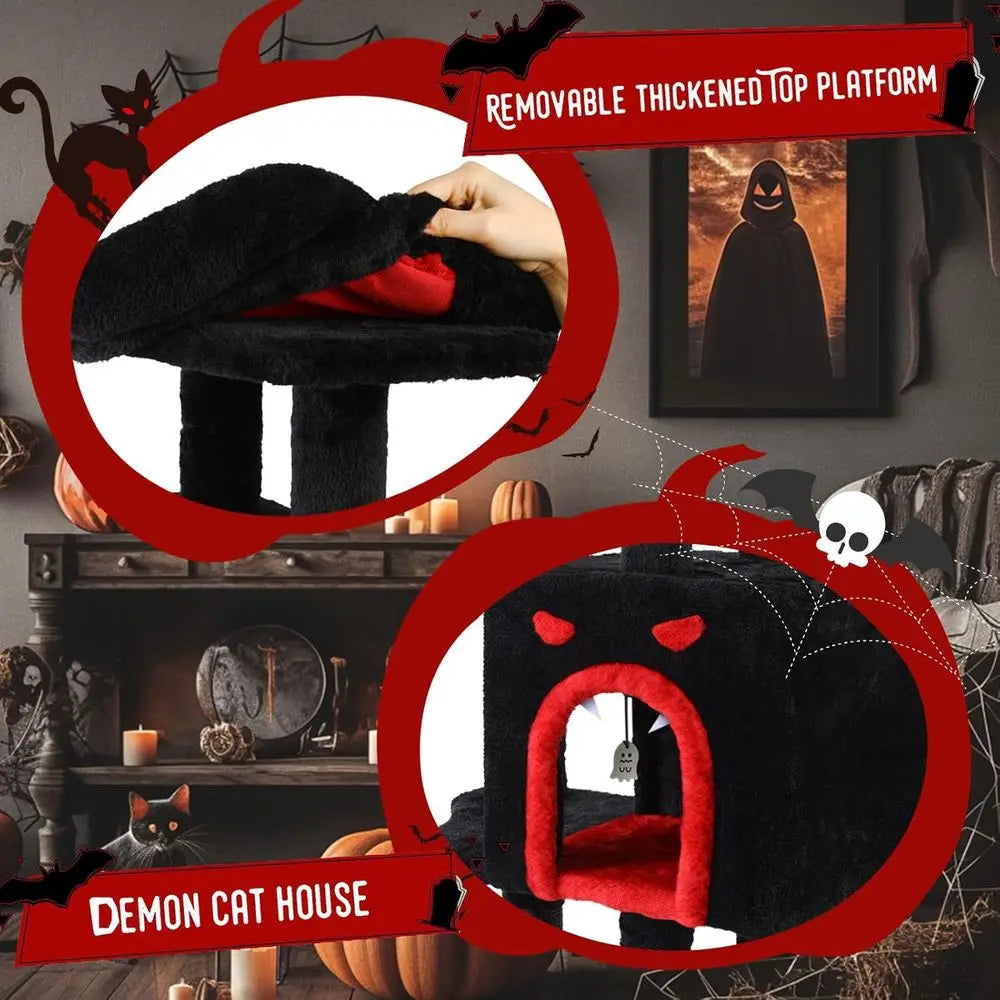 Gothic Cat Tree With Coffin Bed Scratching Post Hammock Toys