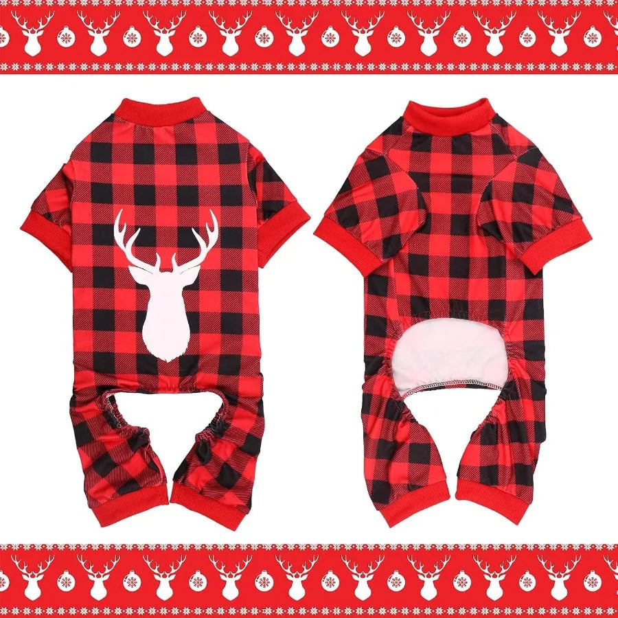 Guangdong Reindeer Print Dog Christmas Pajamas Buffalo Plaid