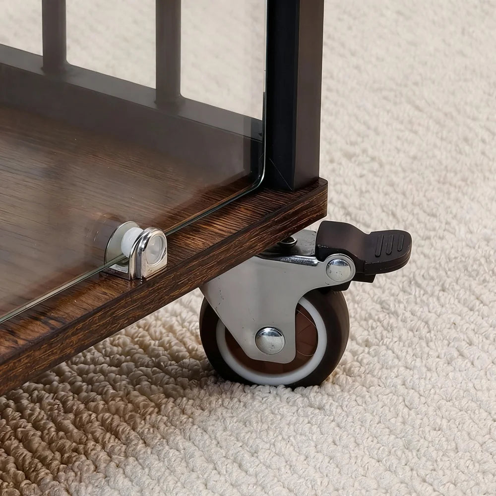 BORWART Rustic Wooden Dog Crate End Table With Tempered Glass