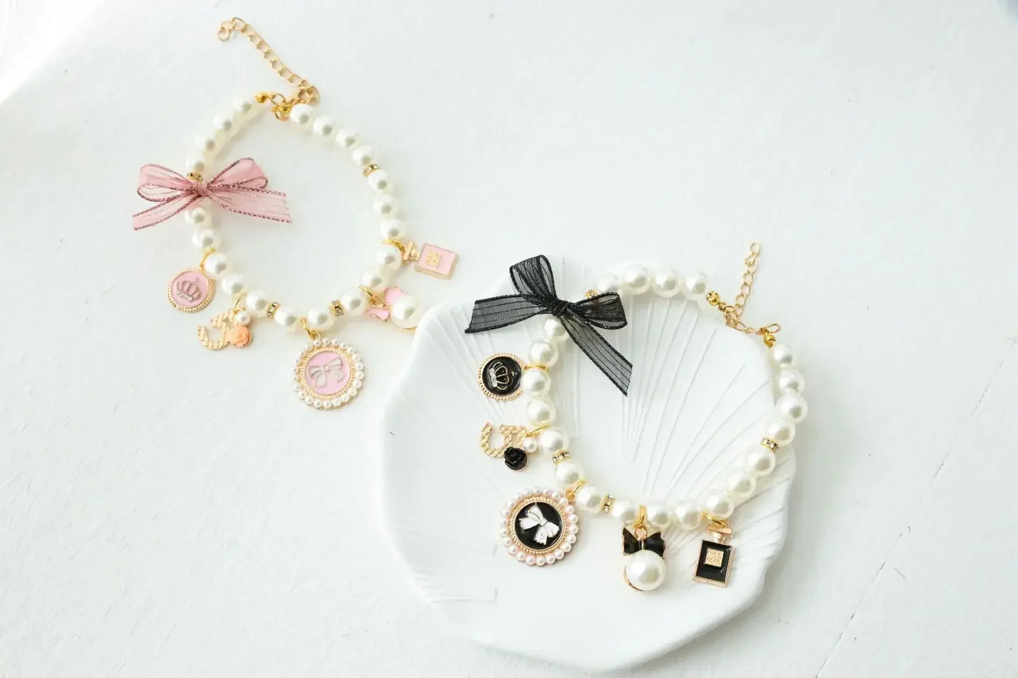 Pet Bow Pearl Collar Jewelry For Cats And Dogs Rhinestone Pendant