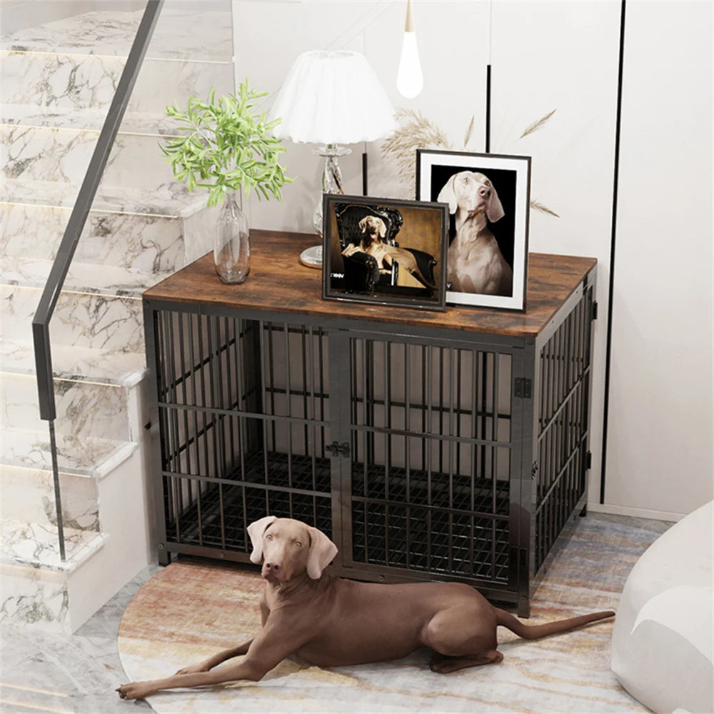 Borwar Large Wooden Dog Crate End Table With Lattice Playpen