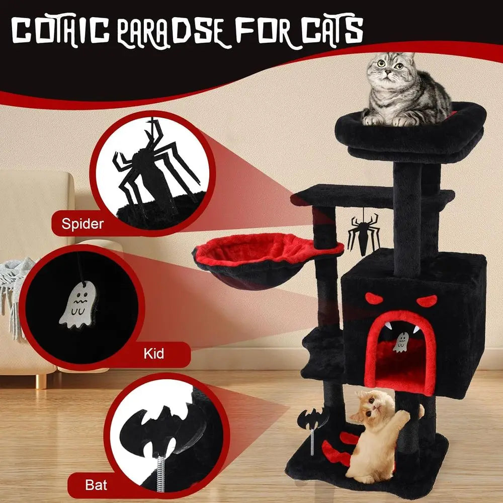 Gothic Cat Tree With Coffin Bed Scratching Post Hammock Toys