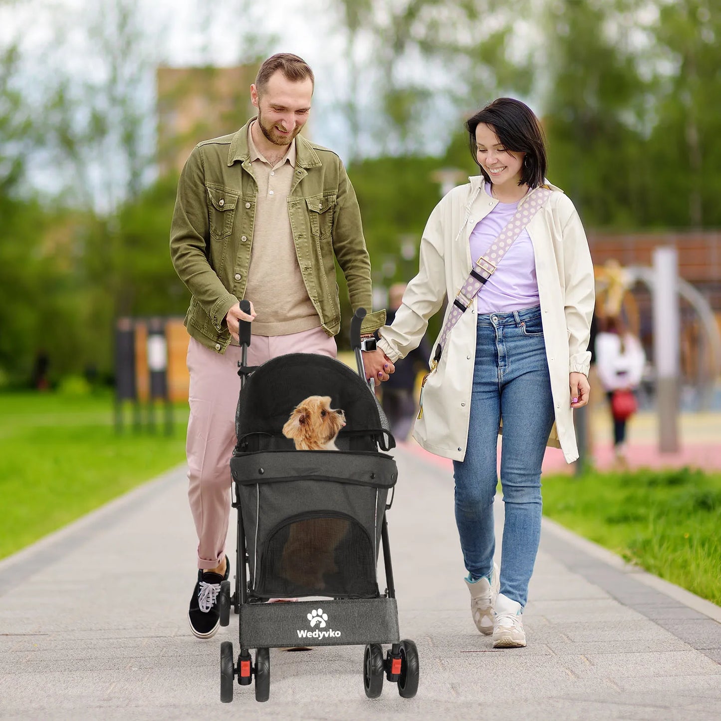 Wedyvko Dog Stroller 4-Wheel With Brakes And Storage For Pets