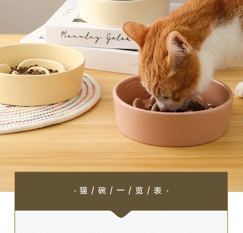 Ceramic Pet Slow Feeder Bowl For Cats And Small Dogs