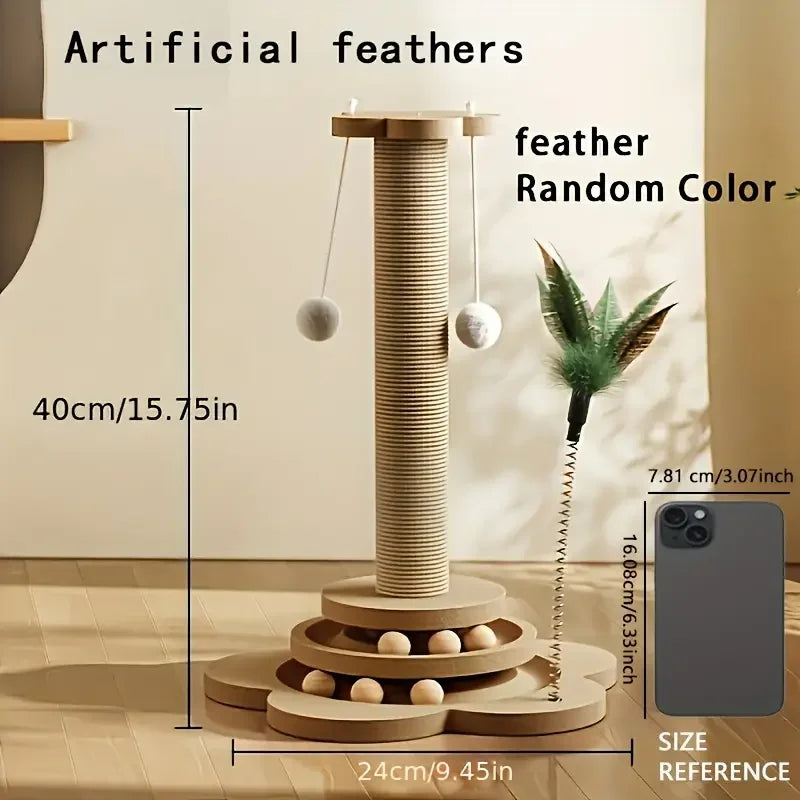Cat Scratch Board Rotating Platform Wooden Fiber Chew Toy Stand
