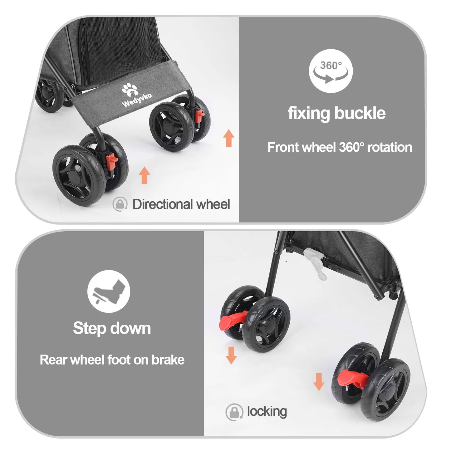 Wedyvko Pet Dog Stroller Four Wheel With Brakes And Storage