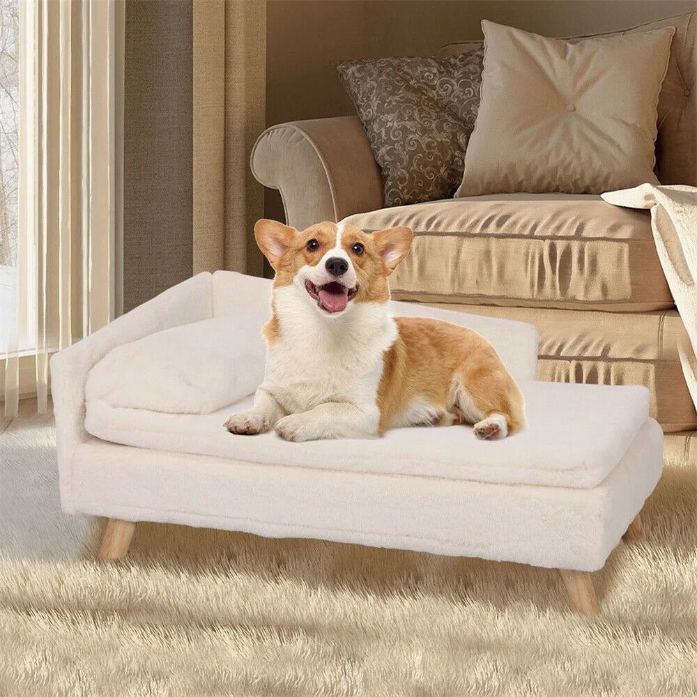 BORWARTCN Luxury Elevated Dog Sofa Bed With Backrest Wooden Legs